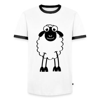 Sheep, white or black sheep. Dreaming or sleeping - Men's Ringer Shirt - white/black - Front - AI Model Female 172 light (172cm) & AI Model Male 178 dark (178cm)