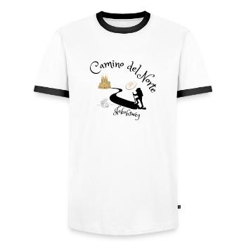 Jakobsweg - Camino del Norte - Nordküstenweg - Männer Kontrast-T-Shirt - Weiß/Schwarz - Vorne - AI Model Female 172 light (172cm) & AI Model Male 178 dark (178cm)