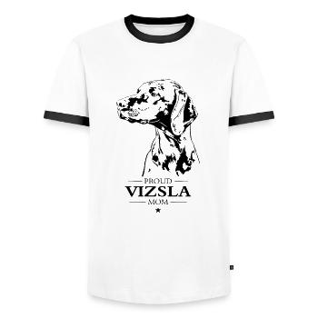 Vizsla Mom Dog Dog Magyar Vizsla Wilsigns - Men's Ringer Shirt - white/black - Front - AI Model Female 172 light (172cm) & AI Model Male 178 dark (178cm)