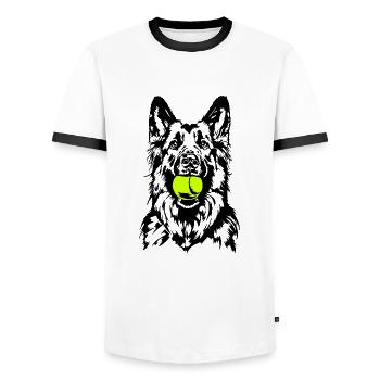 German Longhaired German Shepherd Dogs Wilsigns - Men's Ringer Shirt - white/black - Front - AI Model Female 172 light (172cm) & AI Model Male 178 dark (178cm)