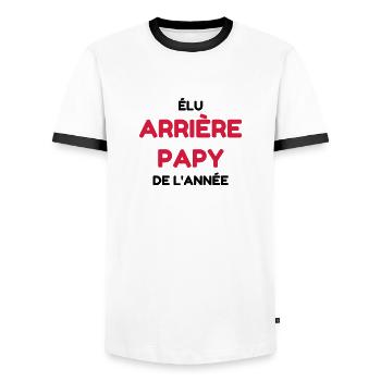 Arrière Papy / Grand Père / Bébé / Naissance - T-shirt contrasté Homme - blanc/noir - Devant - AI Model Female 172 light (172cm) & AI Model Male 178 dark (178cm)