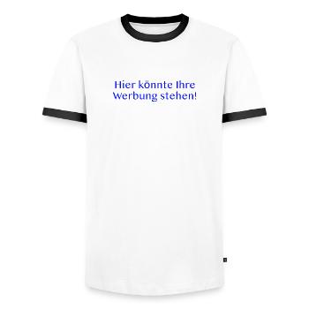 Hier könnte Ihre Werbung stehen. - Männer Kontrast-T-Shirt - Weiß/Schwarz - Vorne - AI Model Female 172 light (172cm) & AI Model Male 178 dark (178cm)