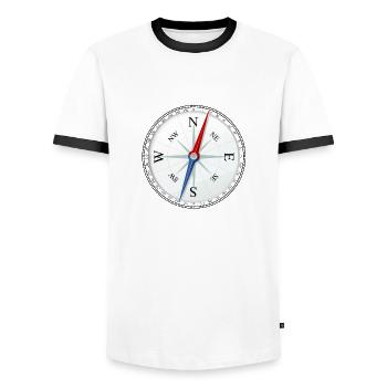 compass - Men's Ringer Shirt - white/black - Front - AI Model Female 172 light (172cm) & AI Model Male 178 dark (178cm)