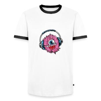Monster,Kopfhörer,musik,singen - Männer Kontrast-T-Shirt - Weiß/Schwarz - Vorne - AI Model Female 172 light (172cm) & AI Model Male 178 dark (178cm)