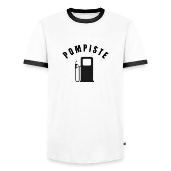 Collection Pompiste - Profession - T-shirt contrasté Homme - blanc/noir - Devant - AI Model Female 172 light (172cm) & AI Model Male 178 dark (178cm)