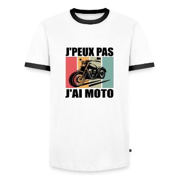 J'PEUX PAS J'AI MOTO - J'peux pas j'ai moto - T-shirt contrasté Homme - blanc/noir - Devant - AI Model Female 172 light (172cm) & AI Model Male 178 dark (178cm)