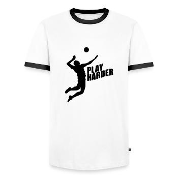 Volleyball Shirt - Beachvolleyball Shirt - Team - Männer Kontrast-T-Shirt - Weiß/Schwarz - Vorne - AI Model Female 172 light (172cm) & AI Model Male 178 dark (178cm)