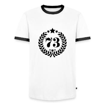 73. Geburtstags Kranz - Anniversary Wreath - Männer Kontrast-T-Shirt - Weiß/Schwarz - Vorne - AI Model Female 172 light (172cm) & AI Model Male 178 dark (178cm)