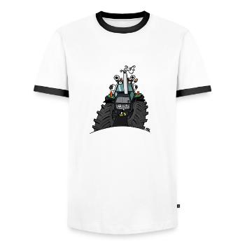 367 Green tractor - Men's Ringer Shirt - white/black - Front - AI Model Female 172 light (172cm) & AI Model Male 178 dark (178cm)