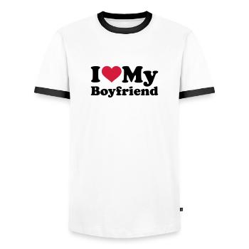 I love my boyfriend - T-shirt contrasté Homme - blanc/noir - Devant - AI Model Female 172 light (172cm) & AI Model Male 178 dark (178cm)