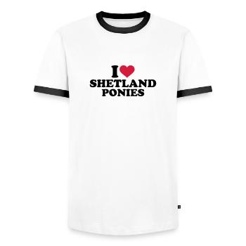 I love Shetland Ponies - Men's Ringer Shirt - white/black - Front - AI Model Female 172 light (172cm) & AI Model Male 178 dark (178cm)