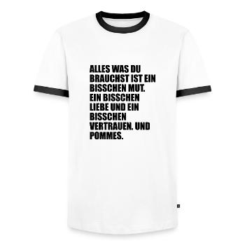 MUT UND POMMES - Männer Kontrast-T-Shirt - Weiß/Schwarz - Vorne - AI Model Female 172 light (172cm) & AI Model Male 178 dark (178cm)
