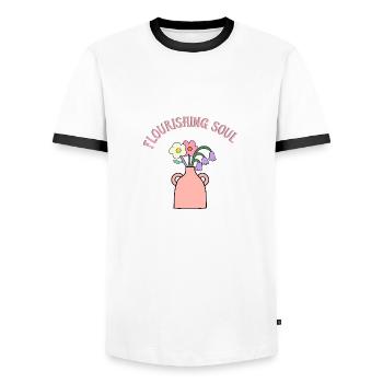 Blumenstrauß in Vase - Aufblühende Schönheit - Männer Kontrast-T-Shirt - Weiß/Schwarz - Vorne - AI Model Female 172 light (172cm) & AI Model Male 178 dark (178cm)