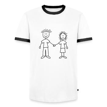 family_mom_and_dad_1c - Männer Kontrast-T-Shirt - Weiß/Schwarz - Vorne - AI Model Female 172 light (172cm) & AI Model Male 178 dark (178cm)