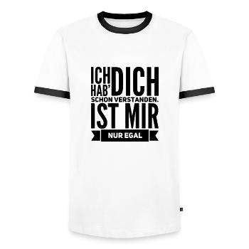 lustige Sprüche IST MIR EGAL Geschenk - Männer Kontrast-T-Shirt - Weiß/Schwarz - Vorne - AI Model Female 172 light (172cm) & AI Model Male 178 dark (178cm)