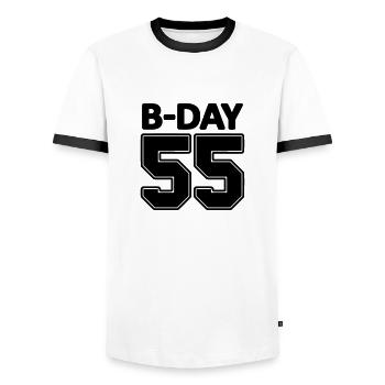 Nummer 55 / 55. Geburtstag Schnapszahl Trikot - Männer Kontrast-T-Shirt - Weiß/Schwarz - Vorne - AI Model Female 172 light (172cm) & AI Model Male 178 dark (178cm)