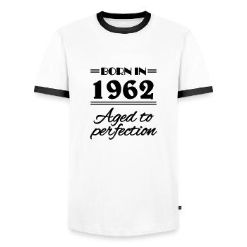 Born in 1962 Aged to perfection - Männer Kontrast-T-Shirt - Weiß/Schwarz - Vorne - AI Model Female 172 light (172cm) & AI Model Male 178 dark (178cm)