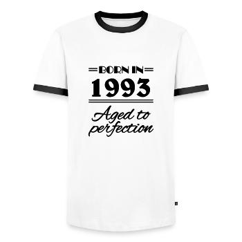Born in 1993 Aged to perfection - Männer Kontrast-T-Shirt - Weiß/Schwarz - Vorne - AI Model Female 172 light (172cm) & AI Model Male 178 dark (178cm)