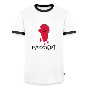 Passierte Tomate - Männer Kontrast-T-Shirt - Weiß/Schwarz - Vorne - AI Model Female 172 light (172cm) & AI Model Male 178 dark (178cm)