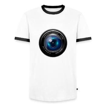 Camera lens - Men's Ringer Shirt - white/black - Front - AI Model Female 172 light (172cm) & AI Model Male 178 dark (178cm)