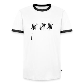 16 strokes / / 16 times / / Birthday / / gift - Men's Ringer Shirt - white/black - Front - AI Model Female 172 light (172cm) & AI Model Male 178 dark (178cm)