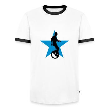 einradfahrer_2c - Männer Kontrast-T-Shirt - Weiß/Schwarz - Vorne - AI Model Female 172 light (172cm) & AI Model Male 178 dark (178cm)
