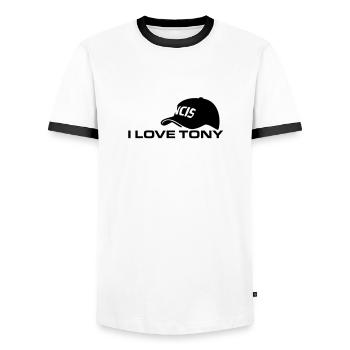 J'AIME TONY - T-shirt contrasté Homme - blanc/noir - Devant - AI Model Female 172 light (172cm) & AI Model Male 178 dark (178cm)