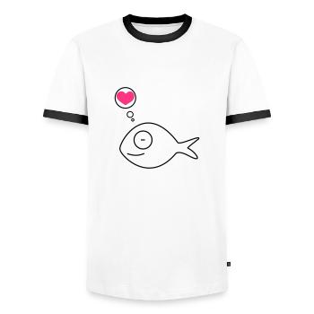 pink fish in love - Men's Ringer Shirt - white/black - Front - AI Model Female 172 light (172cm) & AI Model Male 178 dark (178cm)