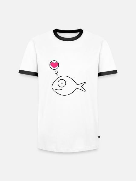 pink fish in love - Men's Ringer Shirt - white/black