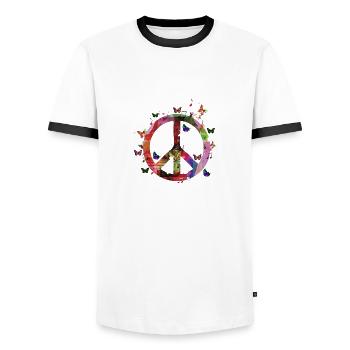 World Peace, Peace, Peace Symbol, Peace Sign - Men's Ringer Shirt - white/black - Front - AI Model Female 172 light (172cm) & AI Model Male 178 dark (178cm)