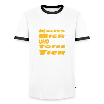 kaltes_bier_und_totes_tier - Men's Ringer Shirt - white/black - Front - AI Model Female 172 light (172cm) & AI Model Male 178 dark (178cm)