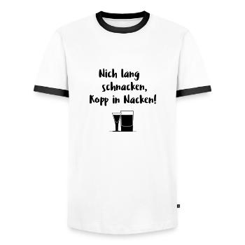 Nich lang schnacken, Kopp in Nacken! - Männer Kontrast-T-Shirt - Weiß/Schwarz - Vorne - AI Model Female 172 light (172cm) & AI Model Male 178 dark (178cm)