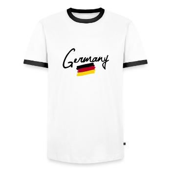 germany - Men's Ringer Shirt - white/black - Front - AI Model Female 172 light (172cm) & AI Model Male 178 dark (178cm)