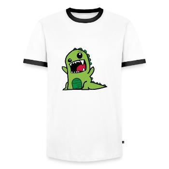 Dino Comic Cartoon - Männer Kontrast-T-Shirt - Weiß/Schwarz - Vorne - AI Model Female 172 light (172cm) & AI Model Male 178 dark (178cm)