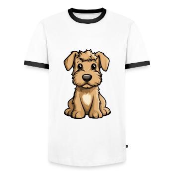 Airedale Terrier Hund Comic Baby - Männer Kontrast-T-Shirt - Weiß/Schwarz - Vorne - AI Model Female 172 light (172cm) & AI Model Male 178 dark (178cm)