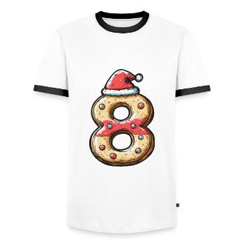 8 Number Christmas - Men's Ringer Shirt - white/black - Front - AI Model Female 172 light (172cm) & AI Model Male 178 dark (178cm)