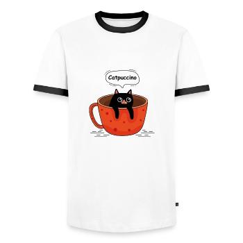 Cat and coffee - Men's Ringer Shirt - white/black - Front - AI Model Female 172 light (172cm) & AI Model Male 178 dark (178cm)