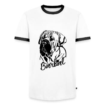 BOERBOEL PORTRAIT Dog Wilsigns - Men's Ringer Shirt - white/black - Front - AI Model Female 172 light (172cm) & AI Model Male 178 dark (178cm)