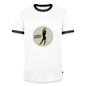 Live-Modell - Männer Kontrast-T-Shirt - Weiß/Schwarz - Vorne - AI Model Female 172 light (172cm) & AI Model Male 178 dark (178cm)