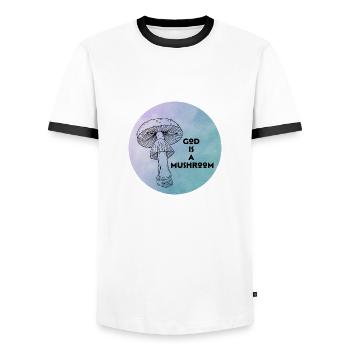 God is a mushroom - T-shirt contrasté Homme - blanc/noir - Devant - AI Model Female 172 light (172cm) & AI Model Male 178 dark (178cm)