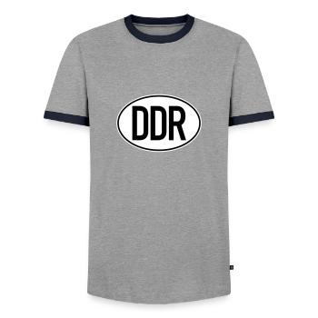 Plaque d’immatriculation DDR (bicolore) - T-shirt contrasté Homme - gris/marine  - Devant - AI Model Female 172 light (172cm) & AI Model Male 178 light (178cm)