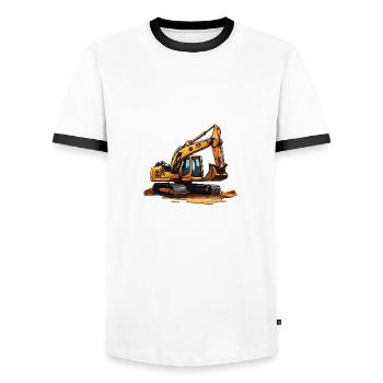 Excavator / construction site / machine /digging / shovel - Men's Ringer Shirt - white/black - Front - AI Model Female 172 light (172cm) & AI Model Male 178 dark (178cm)