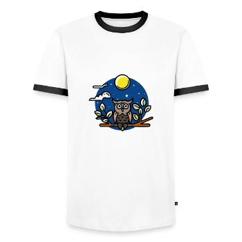 Eule in der Nacht bei Vollmond - Männer Kontrast-T-Shirt - Weiß/Schwarz - Vorne - AI Model Female 172 light (172cm) & AI Model Male 178 dark (178cm)