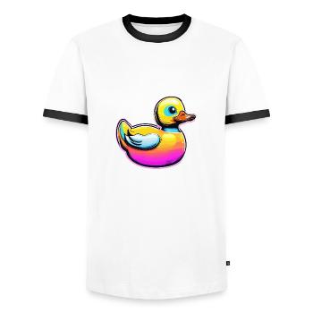Gummiente / Badeente / Wasser / Badewanne - Männer Kontrast-T-Shirt - Weiß/Schwarz - Vorne - AI Model Female 172 light (172cm) & AI Model Male 178 dark (178cm)