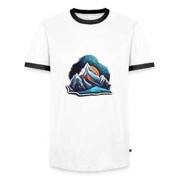 Mountain / Alps / Summit / Nature / Forest / Rock - Men's Ringer Shirt - white/black - Front - AI Model Female 172 light (172cm) & AI Model Male 178 dark (178cm)