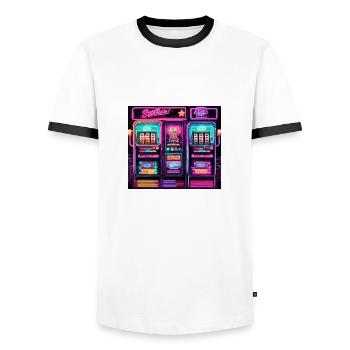 Spielautomat / Einarmiger Bandit / Casino / Gewinn - Männer Kontrast-T-Shirt - Weiß/Schwarz - Vorne - AI Model Female 172 light (172cm) & AI Model Male 178 dark (178cm)