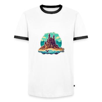 Sandcastle / Building / Playing / Castle / Holiday - Men's Ringer Shirt - white/black - Front - AI Model Female 172 light (172cm) & AI Model Male 178 dark (178cm)