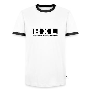 BXL - Brüssel - Brüssel - Männer Kontrast-T-Shirt - Weiß/Schwarz - Vorne - AI Model Female 172 light (172cm) & AI Model Male 178 dark (178cm)