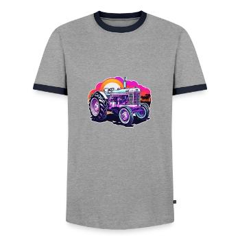Tractor / Agriculture / Farmer / Field Work - Men's Ringer Shirt - grey/navy  - Front - AI Model Female 172 light (172cm) & AI Model Male 178 light (178cm)