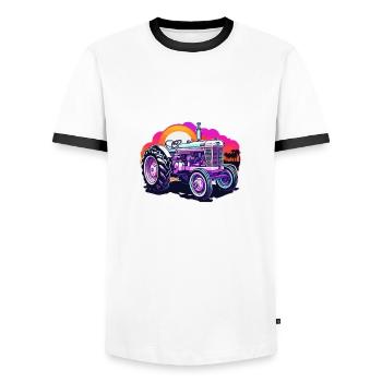 Traktor / Landwirtschaft / Bauer / Feldarbeit - Männer Kontrast-T-Shirt - Weiß/Schwarz - Vorne - AI Model Female 172 light (172cm) & AI Model Male 178 dark (178cm)